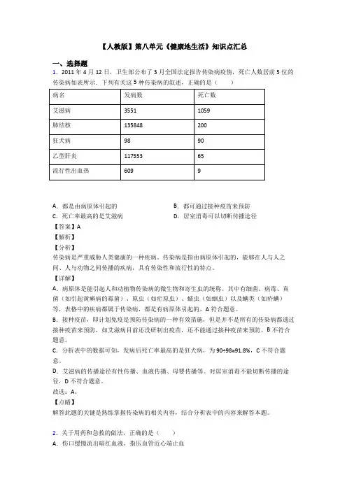 【人教版】第八单元《健康地生活》知识点汇总