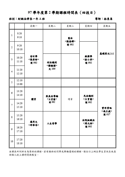97学年度第2学期课程时间表(四技日)