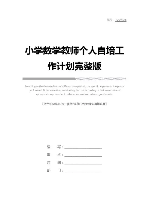 小学数学教师个人自培工作计划完整版
