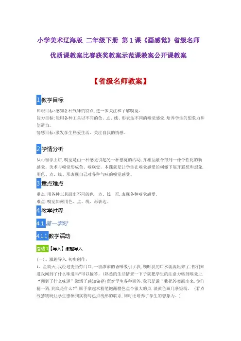 小学美术辽海版 二年级下册 第1课《画感觉》省级名师优质课教案比赛获奖教案示范课教案公开课教案