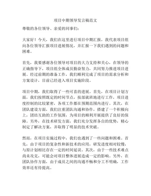 项目中期领导发言稿范文