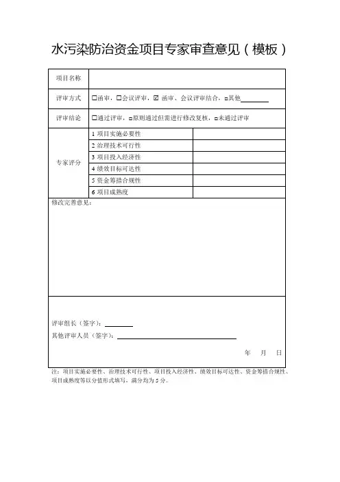 水污染防治资金项目专家审查意见(模板)