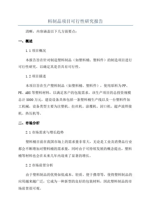 料制品项目可行性研究报告