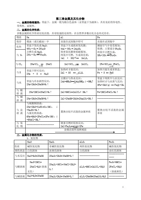 高一化学必修1知识点第三、四章总结