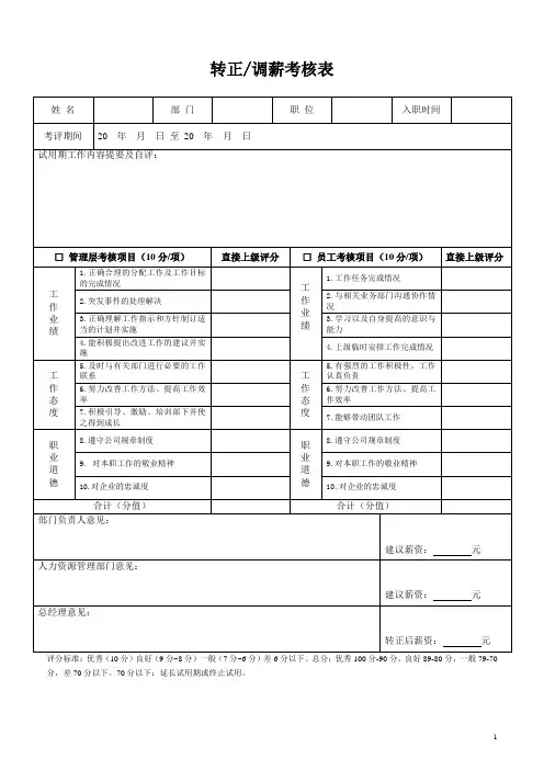 转正、调薪考核表