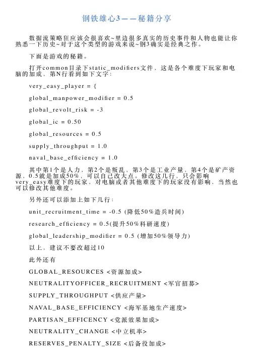 钢铁雄心3——秘籍分享