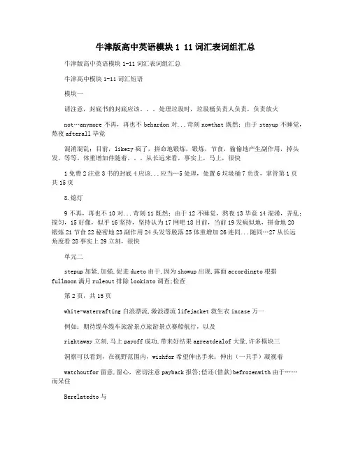 牛津版高中英语模块1 11词汇表词组汇总