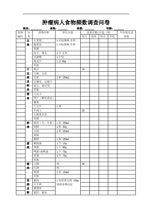 食物频率法问卷调查1