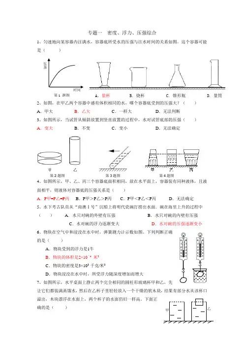 密度、浮力与压强综合练习