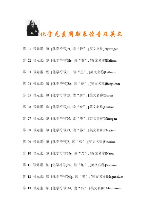 化学元素周期表读音及英文