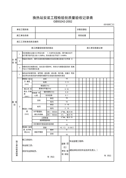 换热站安装工程检验批质量验收记录表