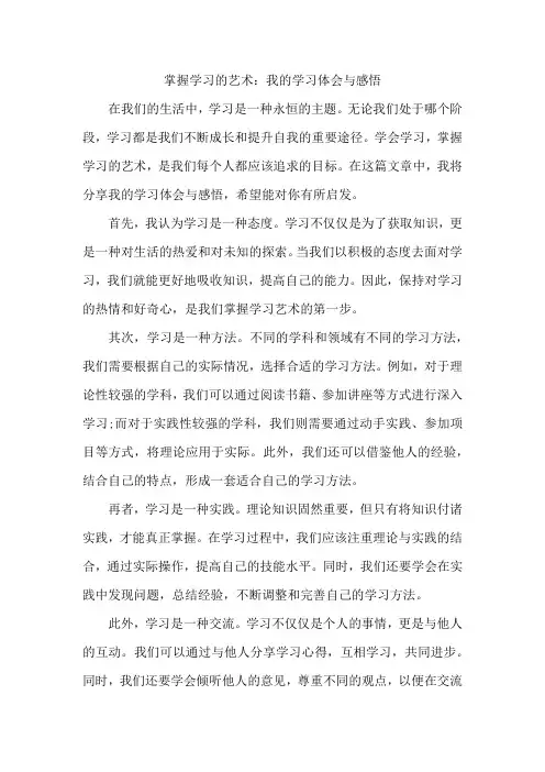 掌握学习的艺术：我的学习体会与感悟