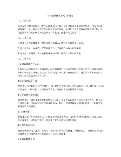 公司新媒体部个人工作计划