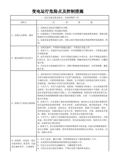 变电运行危险点及控制措