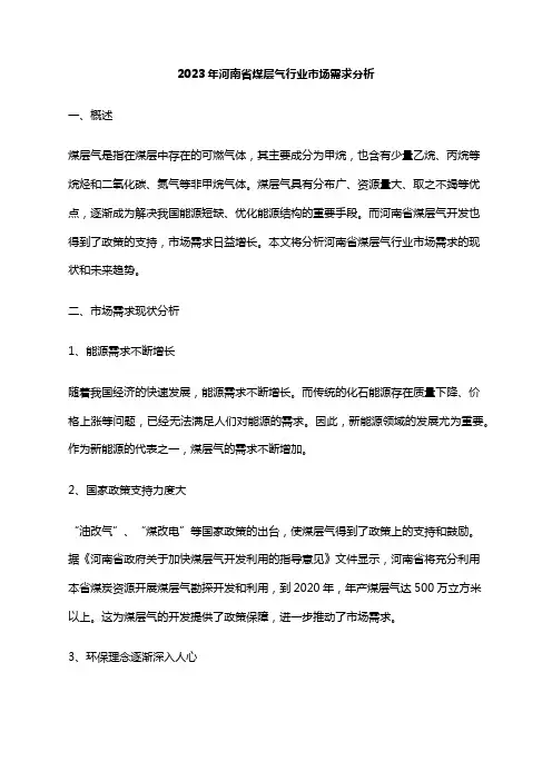 2023年河南省煤层气行业市场需求分析