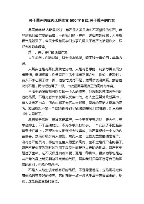 关于尊严的优秀话题作文600字5篇,关于尊严的作文
