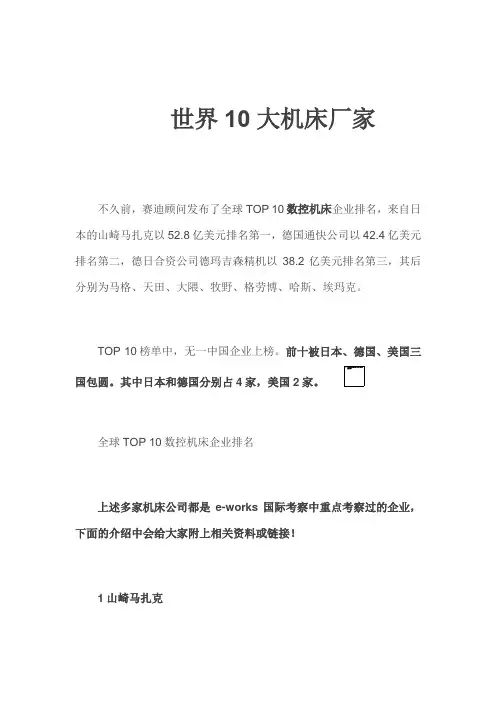 世界10大机床厂家