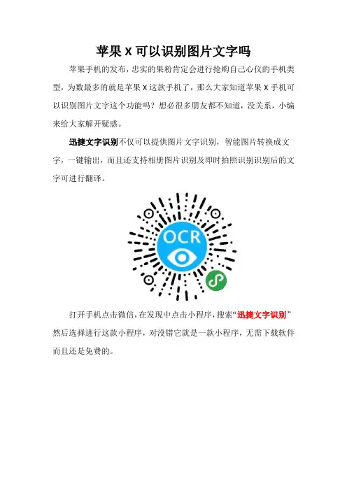 苹果X可以识别图片文字吗