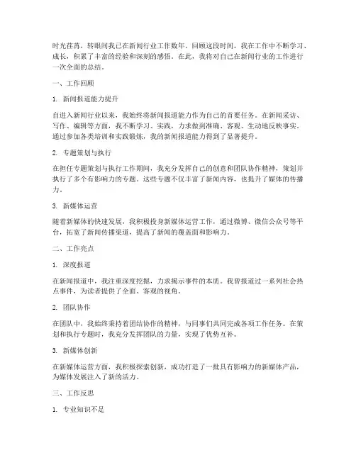 新闻行业个人工作总结