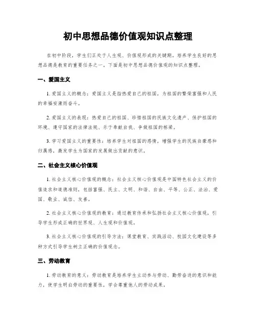 初中思想品德价值观知识点整理