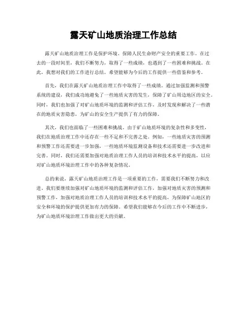 露天矿山地质治理工作总结