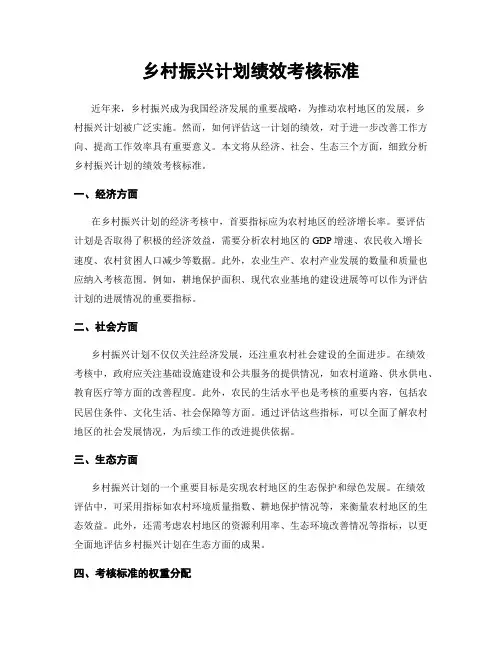 乡村振兴计划绩效考核标准