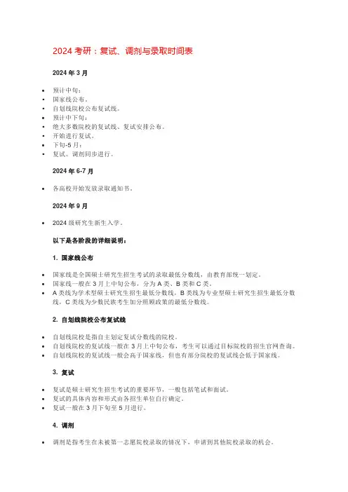 2024考研复试调剂与录取时间表