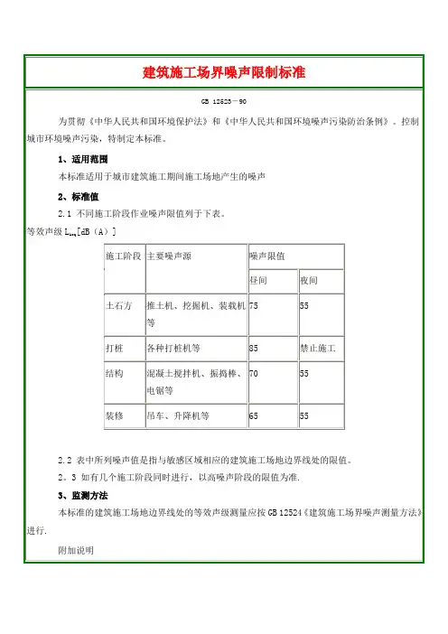 建筑施工场界噪声限值及其测量方法