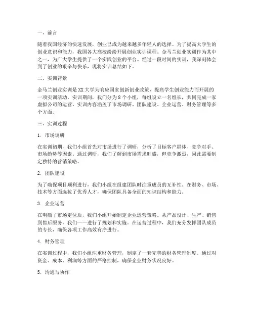 金马兰创业实训总结报告