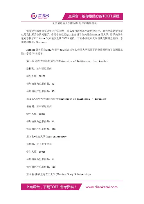 全美最危险大学排行榜 每年都有新变化