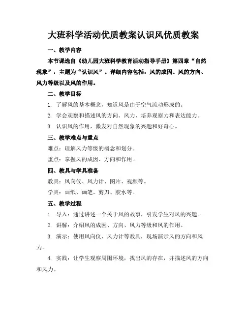 大班科学活动优质教案认识风优质教案