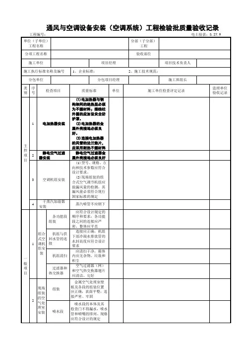 5.27.9通风与空调设备安装(空调系统)工程检验批质量验收记录