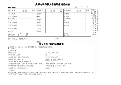 成都电子科技大学费用报销明细表