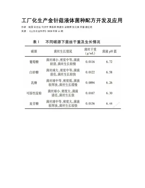 工厂化生产金针菇液体菌种配方开发及应用