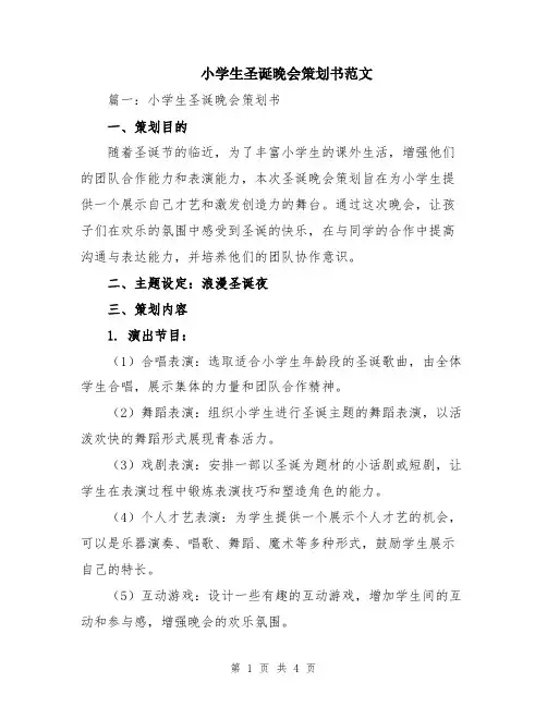 小学生圣诞晚会策划书范文