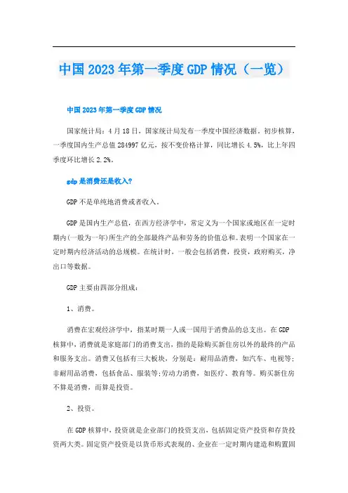中国2023年第一季度GDP情况(一览)