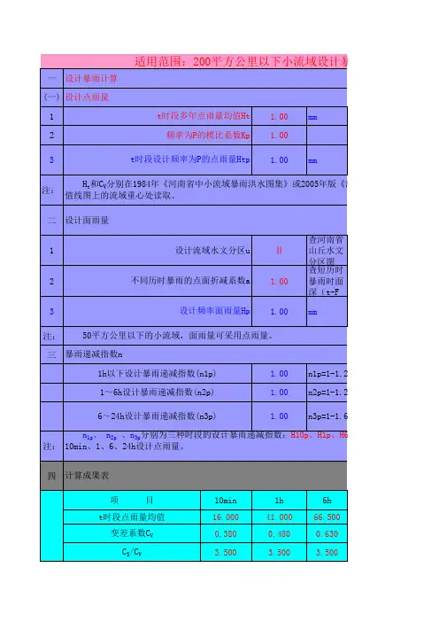 暴雨参数计算表