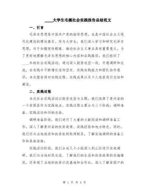 2024大学生毛概社会实践报告总结范文