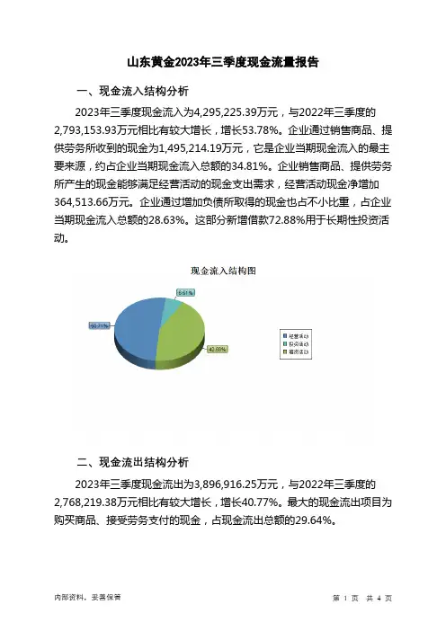 600547山东黄金2023年三季度现金流量报告