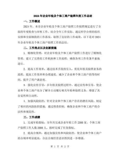 2024年企业年检及个体工商户验照年度工作总结
