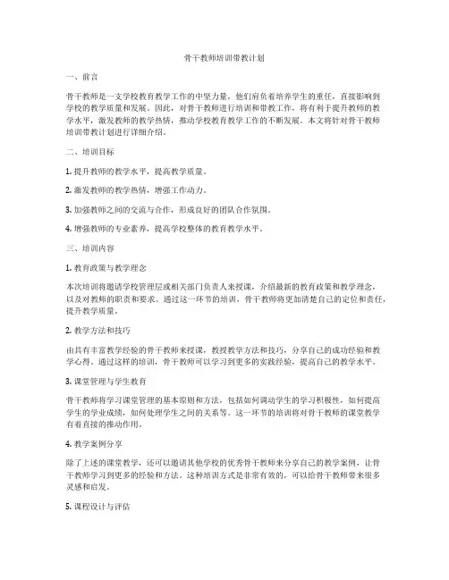 骨干教师培训带教计划