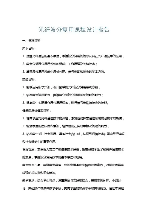 光纤波分复用课程设计报告
