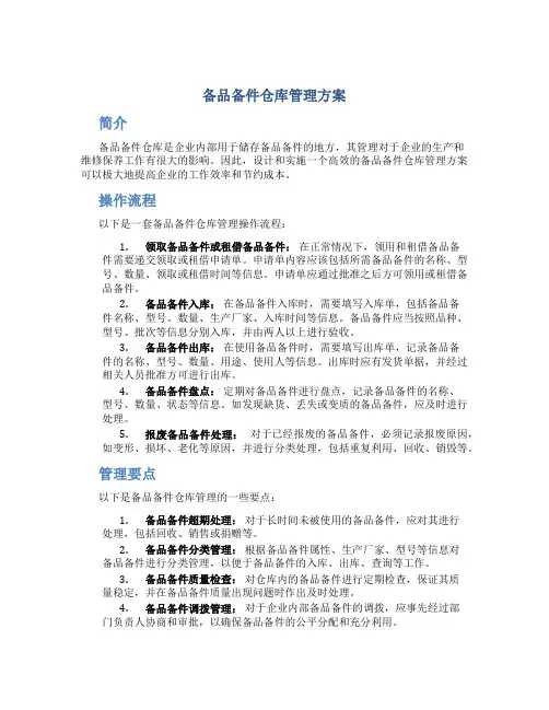备品备件仓库管理方案