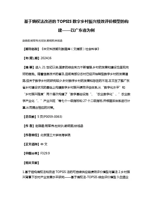 基于熵权法改进的TOPSIS数字乡村振兴绩效评价模型的构建——以广东省为例