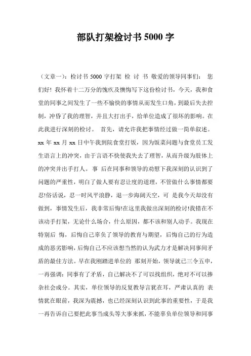 部队打架检讨书5000字