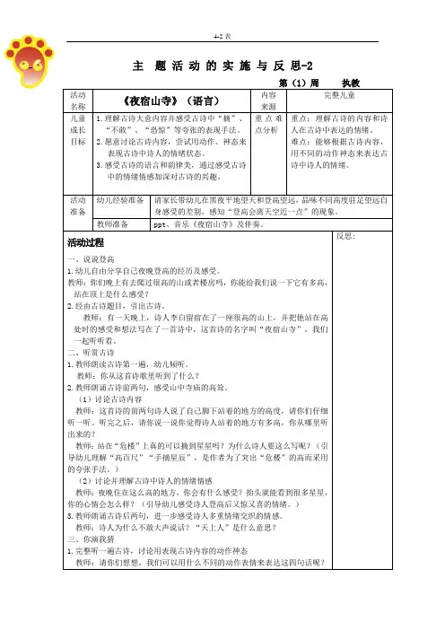 幼儿园：《夜宿山寺》(语言)