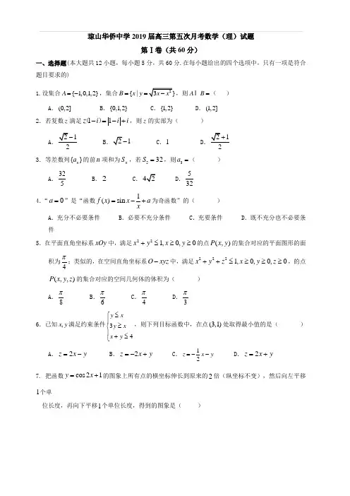 海南省海口市琼山区华侨中学2019届高三上学期第五次月考数学(理)试卷(含答案)