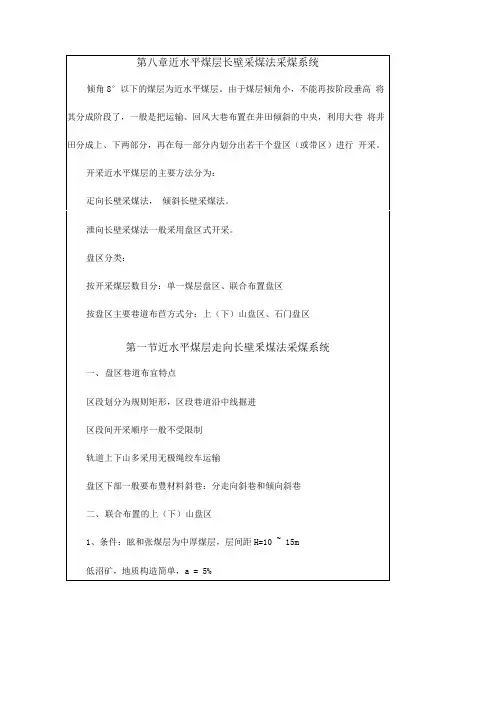 近水平煤层长壁采煤法采煤系统