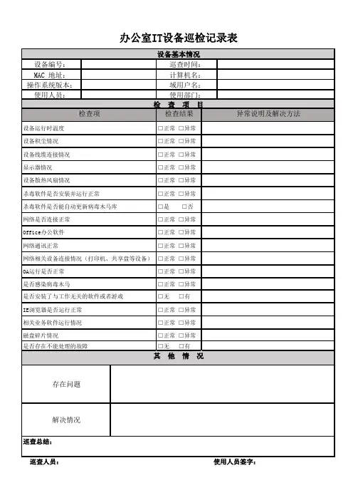 办公室IT设备巡检记录表