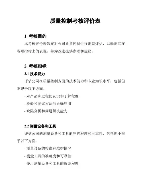 质量控制考核评价表